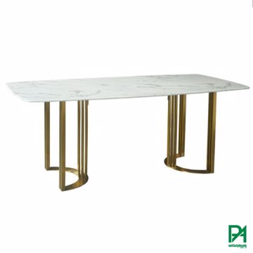 Bộ bàn ăn 8 ghế mặt đá chân kiểu mạ vàng
